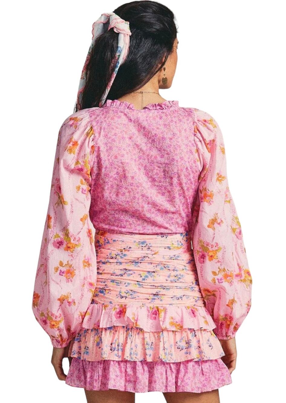 Pink Ripple Women’s Size Medium Floral Flounced Ruched Minidress NEW WITH TAGS